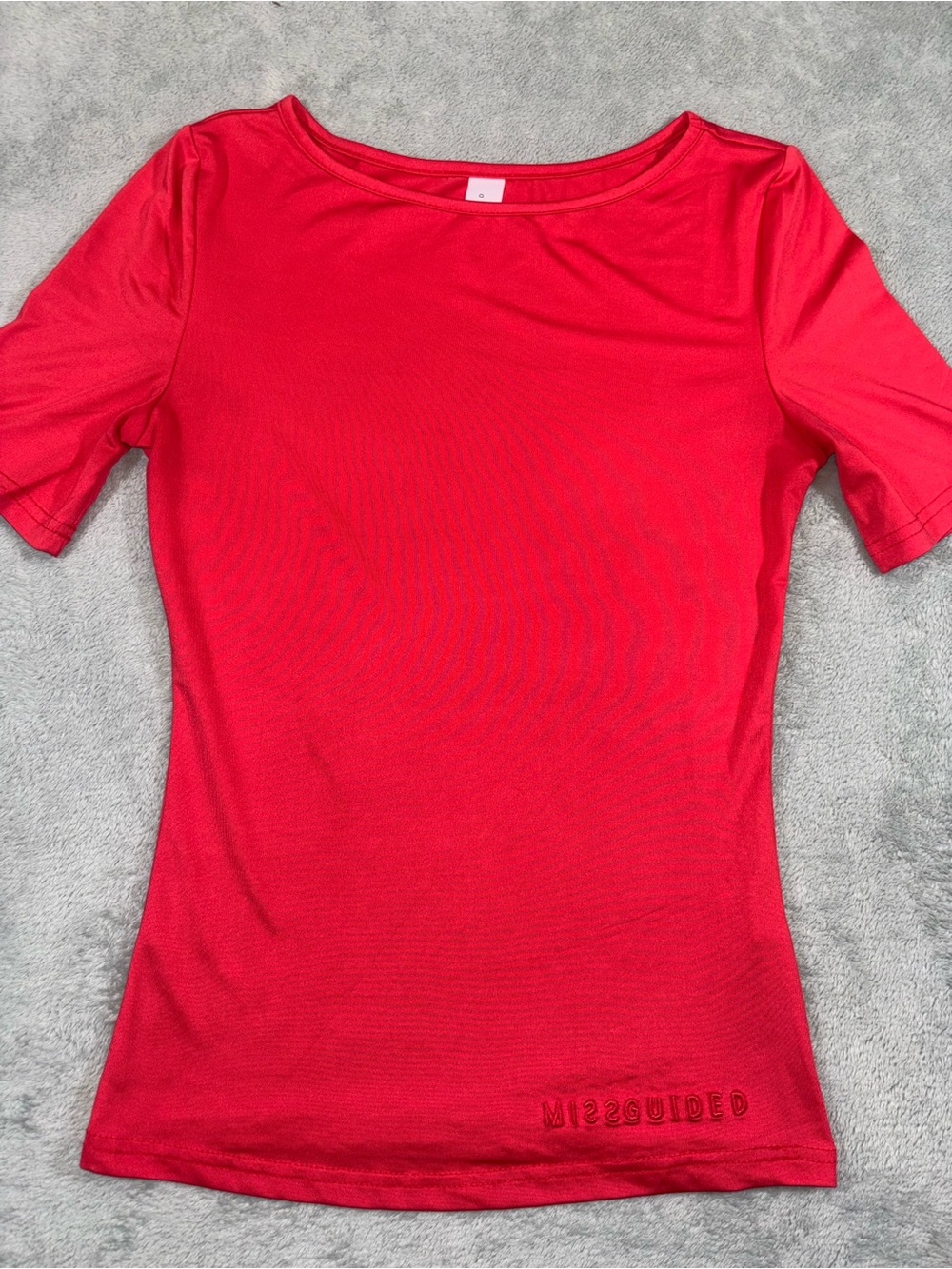 Missguided Red Scoop Neck Fitted Short Sleeve Tee T-Shirt Small